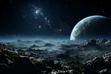 宇宙月球中的岩石背景图片