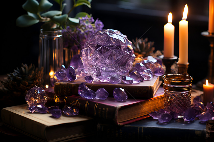 桌面上神秘的紫水晶图片