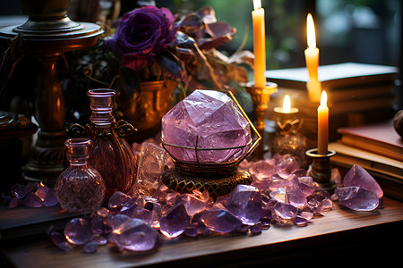 桌面上闪烁的紫水晶背景图片