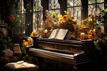 室内的古典钢琴高清图片