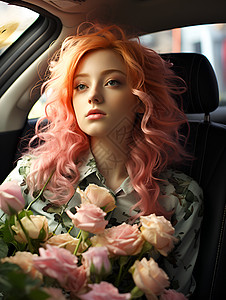 粉色头发的年轻女性背景图片