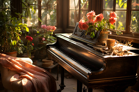 传统的复古钢琴背景图片