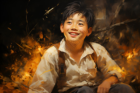 田野中的男孩儿童背景图片