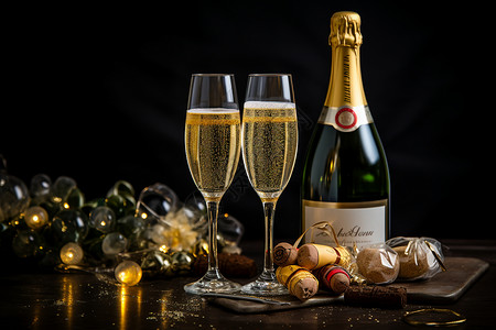 餐桌上的香槟酒背景图片
