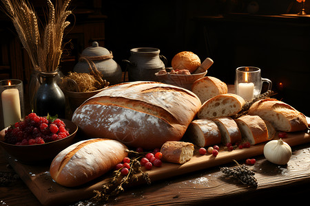 桌子上的面包背景图片