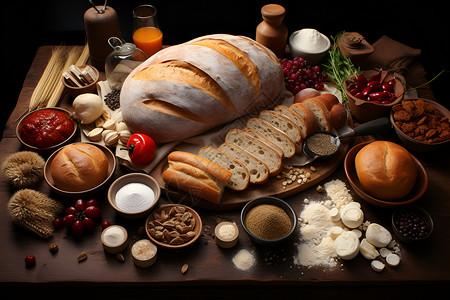 丰盛的面包盛宴背景图片