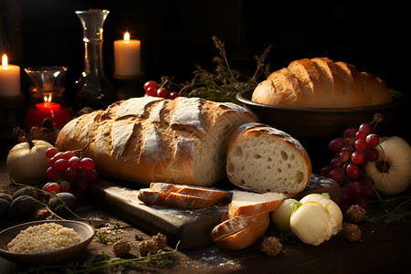 丰盛的面包与谷物背景图片