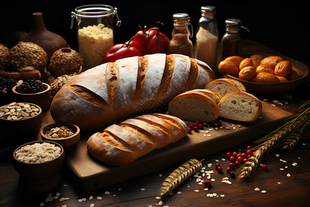 摆放的多种面包背景图片