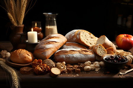 各种面包和谷物背景图片