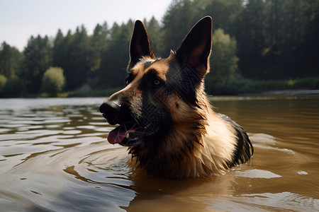 游泳的牧羊犬背景图片