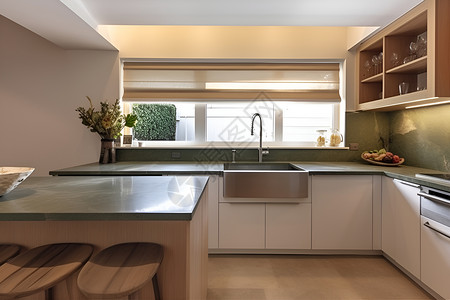 家具齐全的现代厨房背景图片