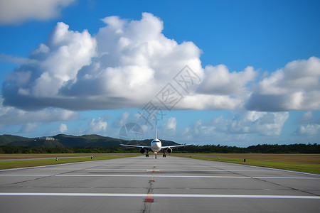 机场跑道上起飞的飞机背景图片