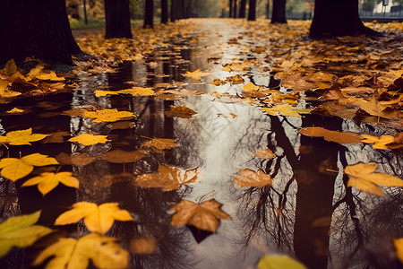 秋雨似画的美丽景观背景图片