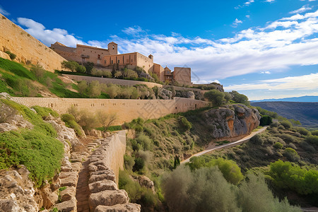 风景优美的山谷城堡建筑背景图片