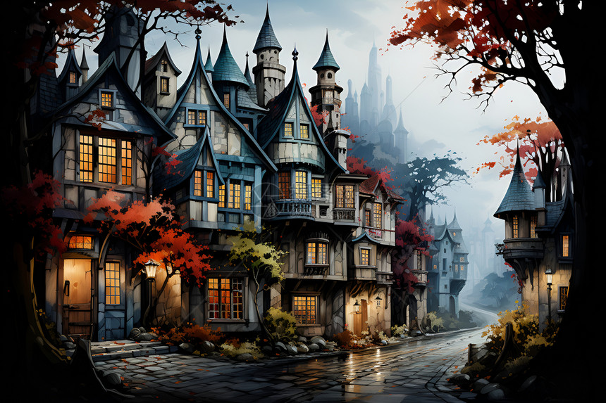秋色中的城市幻境图片