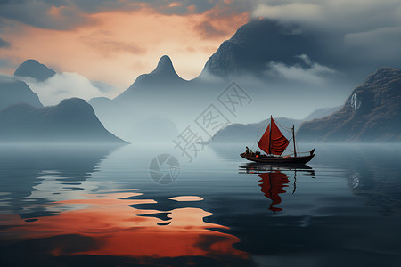 荡漾在湖面上的小船背景图片