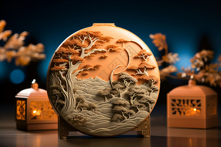 中秋节设计木质的月饼包装盒背景