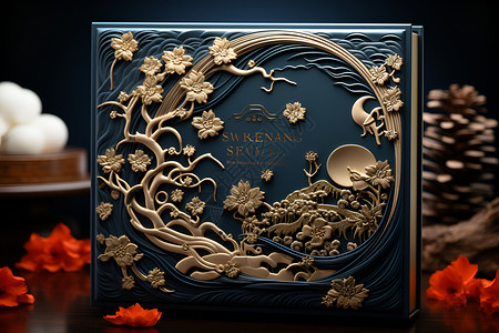 中式设计感的月饼包装盒背景图片