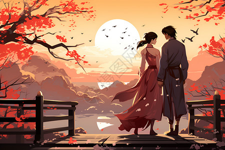 七夕节下的浪漫夫妻背景图片