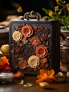 精美花卉纹理的月饼包装盒背景图片