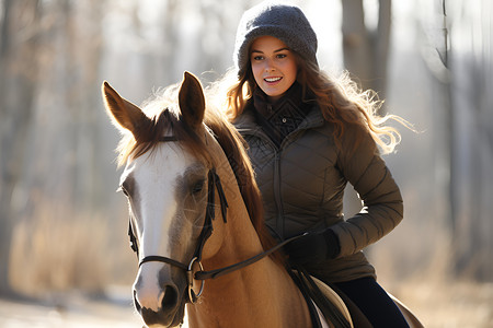 跑马圈地冬季中的女骑士背景