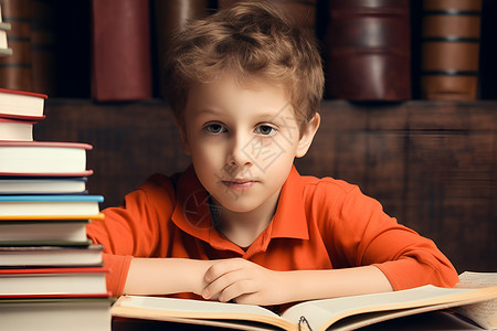 小男孩读书的美好时光背景图片