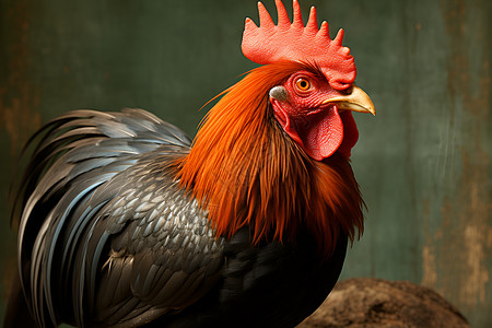 农场里的红冠公鸡背景图片