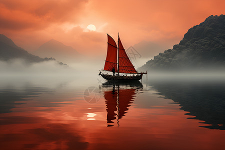 湖中的小船背景图片