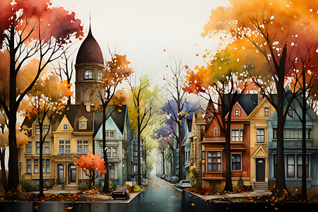 秋日的街景背景图片