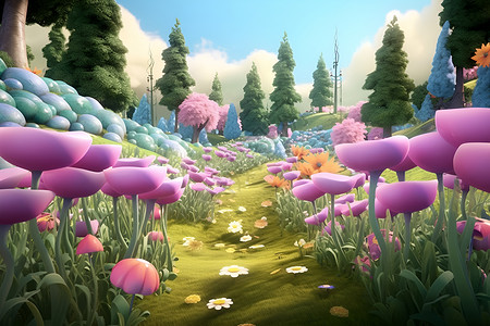 魔幻花园的鲜花背景图片
