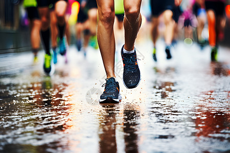雨中飞奔的马拉松运动员图片
