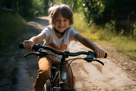 户外快乐骑行的小男孩背景图片