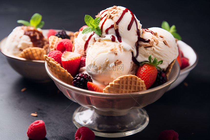 清凉解暑的水果冰淇淋图片