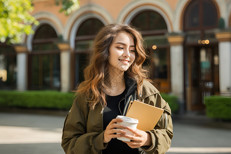 校园中的女大学生背景图片