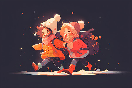 奔跑小伙伴快乐奔跑上学的小伙伴插画