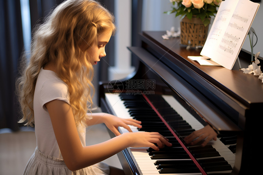 上钢琴课的小女孩图片