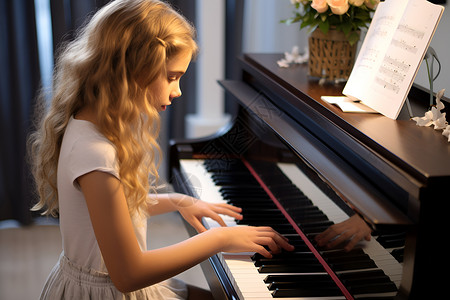 上钢琴课的小女孩背景