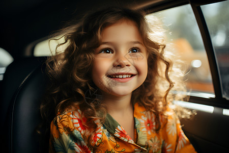 汽车座椅上的微笑女孩背景图片