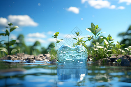 小草旁的巨大水滴背景图片