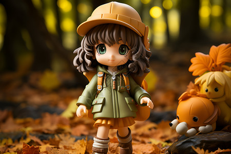 秋日树林中的小手办背景
