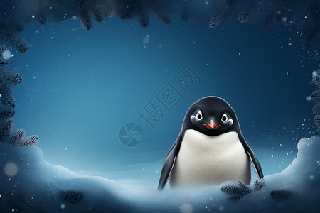 冰雪卡通冰雪中的小企鹅插画