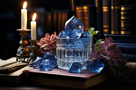 神秘梦幻的蓝色水晶背景图片