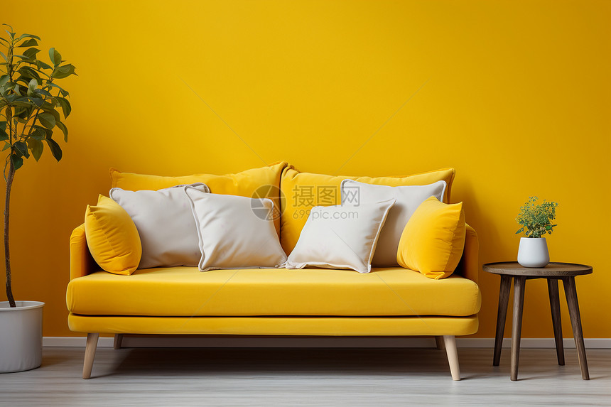 舒适的黄色沙发图片