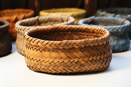 竹编工艺手工编织的篮子背景