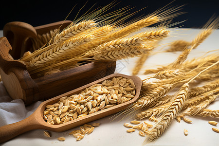 新鲜收割的小麦背景图片