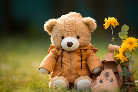 公园中的小熊玩偶背景图片