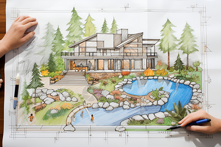 商业建筑的园林设计图纸背景图片
