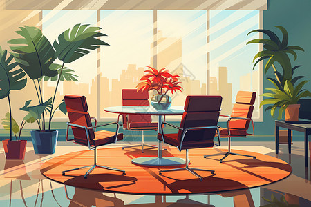 简约企业现代简约风格的圆桌会议室插画