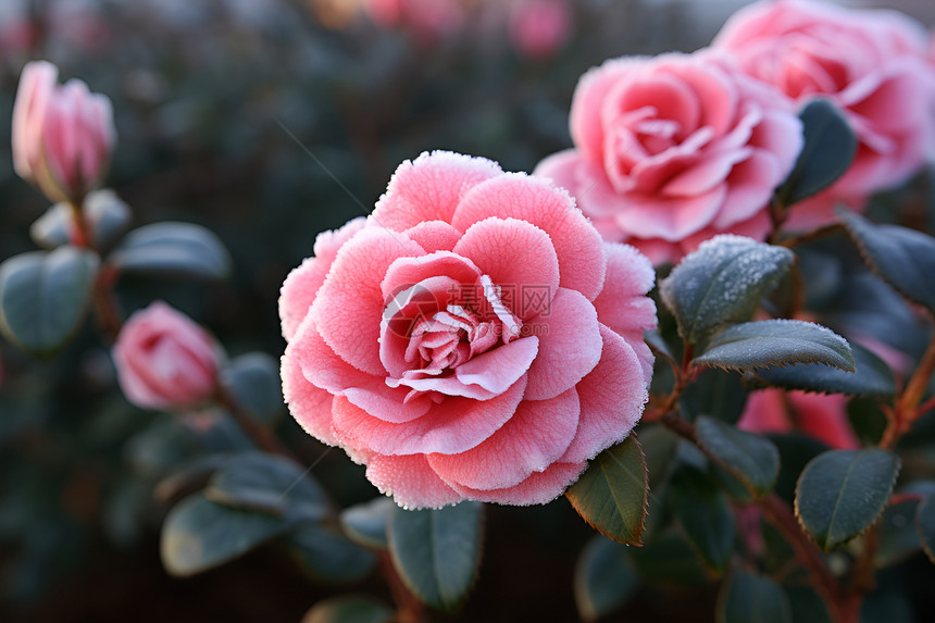 冰冷中的粉色玫瑰花图片