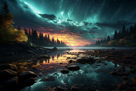 湖泊上美丽的星空背景图片